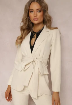 Jasnobeżowa Marynarka z Wiązanym Paskiem Actosa