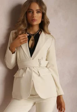 Jasnobeżowa Marynarka z Wiązanym Paskiem Actosa