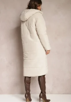 Jasnobeżowa Ocieplana Kurtka Płaszcz Dwustronna z Kapturem Arisce