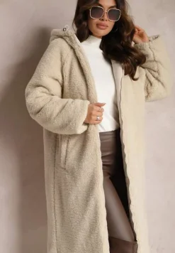 Jasnobeżowa Ocieplana Kurtka Płaszcz Dwustronna z Kapturem Arisce