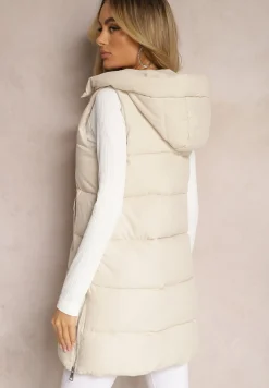 Jasnobeżowa Pikowana Kamizelka z Kapturem i Napami Dinesta