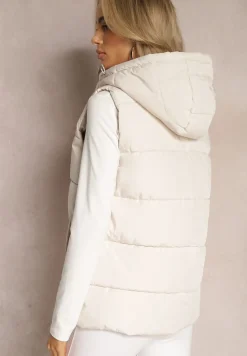 Jasnobeżowa Pikowana Kamizelka Bezrękawnik z Pikowanej i Dwustronnej Tkaniny Erinea