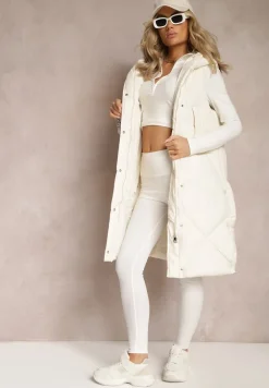 Jasnobeżowa Pikowana Kamizelka o Długim Kroju z Nieodpinanym Kapturem Naiarres