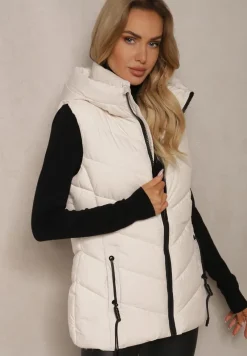 Jasnobeżowa Pikowana Kamizelka z Kapturem Edrinna