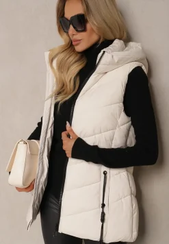 Jasnobeżowa Pikowana Kamizelka z Kapturem Edrinna