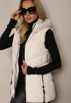 Jasnobeżowa Pikowana Kamizelka z Kapturem Edrinna