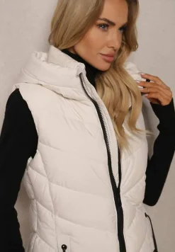 Jasnobeżowa Pikowana Kamizelka z Kapturem Edrinna