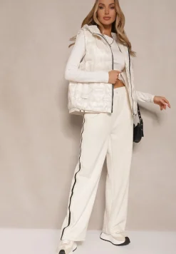 Jasnobeżowa Pikowana Kamizelka z Kapturem i Ściągaczami Annialia