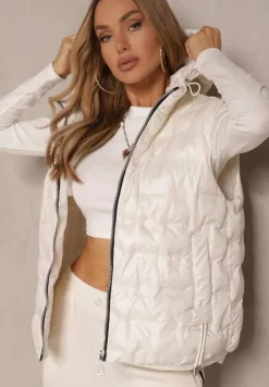 Jasnobeżowa Pikowana Kamizelka z Kapturem i Ściągaczami Annialia