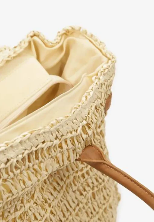 Jasnobeżowa Pleciona Torebka o Dużym Fasonie Tote w Stylu Boho Emerria