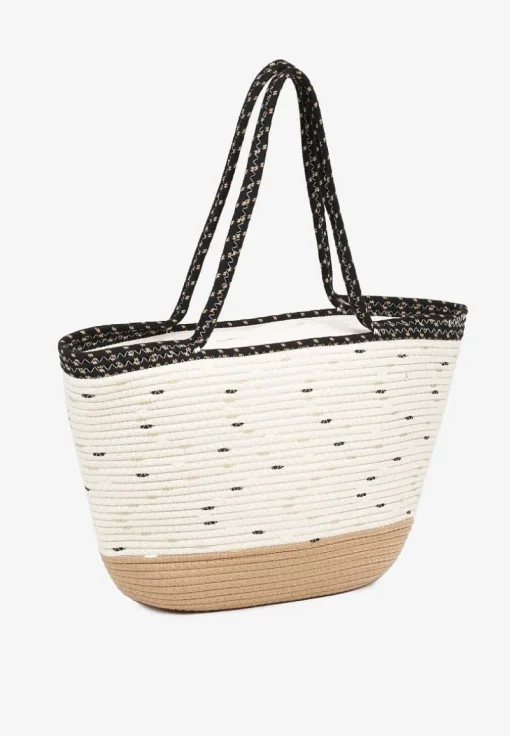 Jasnobeżowa Pleciona Torebka z Bawełny Typu Shopper Izavera