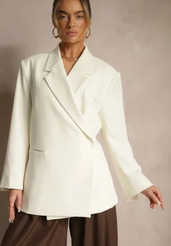 Jasnobeżowa Pudełkowa Marynarka Dwurzędowa o Fasonie Oversize Cornelise