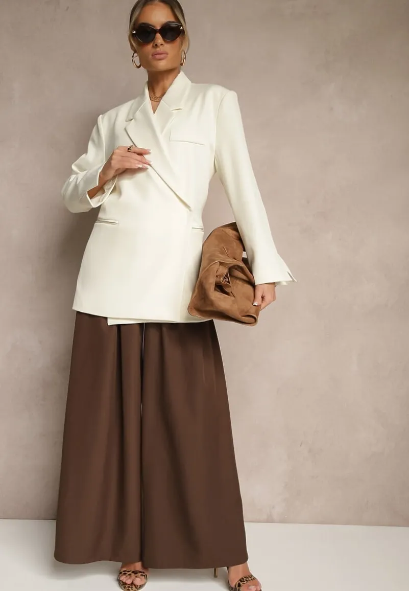 Jasnobeżowa Pudełkowa Marynarka Dwurzędowa o Fasonie Oversize Cornelise