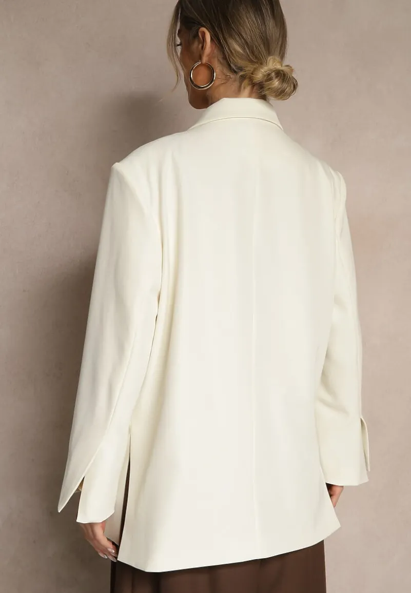 Jasnobeżowa Pudełkowa Marynarka Dwurzędowa o Fasonie Oversize Cornelise