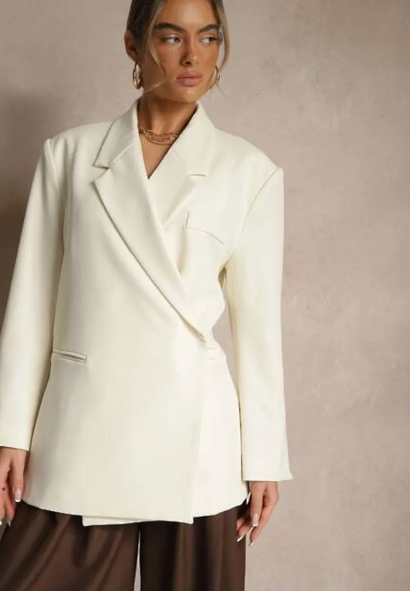 Jasnobeżowa Pudełkowa Marynarka Dwurzędowa o Fasonie Oversize Cornelise