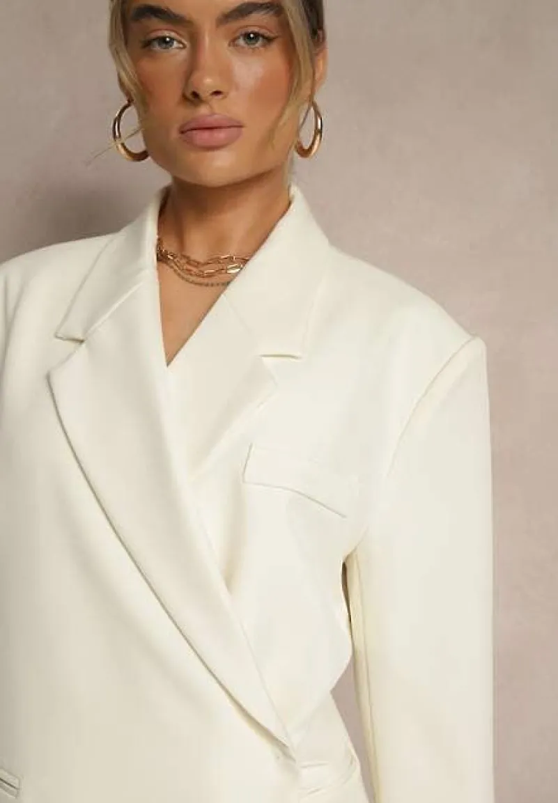 Jasnobeżowa Pudełkowa Marynarka Dwurzędowa o Fasonie Oversize Cornelise