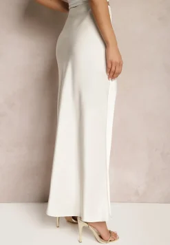 Jasnobeżowa Satynowa Spódnica Maxi High Waist Formia