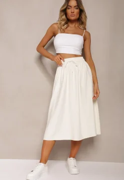 Jasnobeżowa Spódnica o Rozkloszowanym Kroju Ściągana w Pasie Rigelia