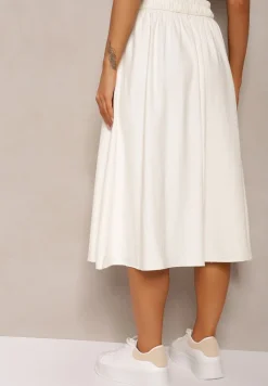 Jasnobeżowa Spódnica o Rozkloszowanym Kroju Ściągana w Pasie Rigelia