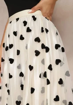 Jasnobeżowa Spódnica z Tiulu z Welurowymi Nadrukami i Gumką w Talii Sawania