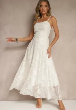 Jasnobeżowa Sukienka Vices o Rozkloszowanym Kroju z Gorsetowym Wiązaniem Fenalisa