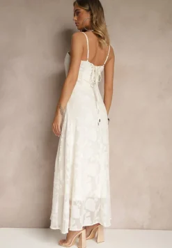 Jasnobeżowa Sukienka Vices o Rozkloszowanym Kroju z Gorsetowym Wiązaniem Fenalisa