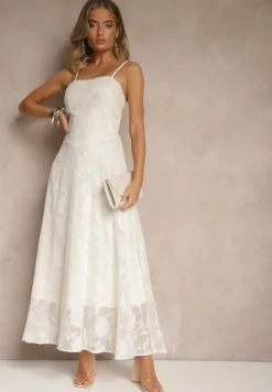 Jasnobeżowa Sukienka Vices o Rozkloszowanym Kroju z Gorsetowym Wiązaniem Fenalisa