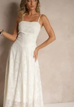 Jasnobeżowa Sukienka Vices o Rozkloszowanym Kroju z Gorsetowym Wiązaniem Fenalisa