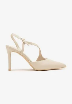 Jasnobeżowe Asymetryczne Sandały Vices na Obcasie ze Szpiczastym Noskiem Niriese