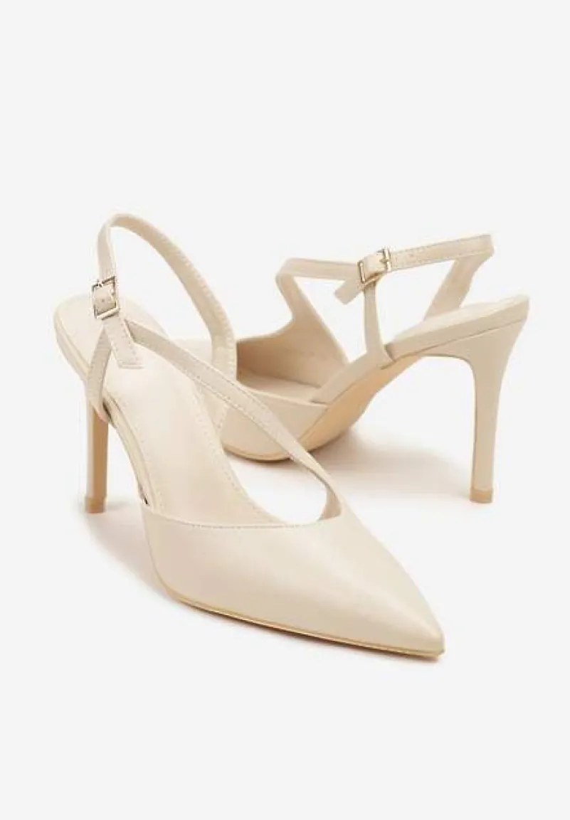 Jasnobeżowe Asymetryczne Sandały Vices na Obcasie ze Szpiczastym Noskiem Niriese