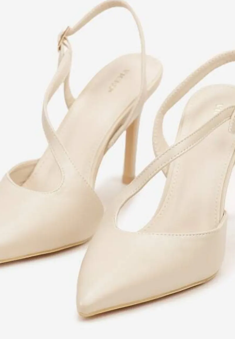 Jasnobeżowe Asymetryczne Sandały Vices na Obcasie ze Szpiczastym Noskiem Niriese