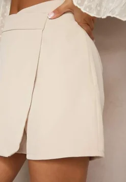 Jasnobeżowe Asymetryczne Spódnico-Szorty High Waist Nonalin