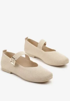 Jasnobeżowe Balerinki Ozdobione Paskiem Avanellia