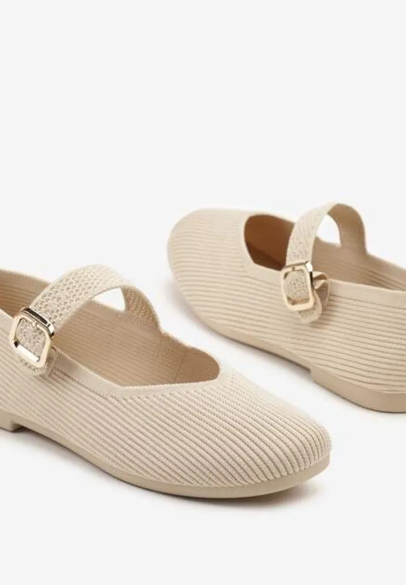 Jasnobeżowe Balerinki Ozdobione Paskiem Avanellia