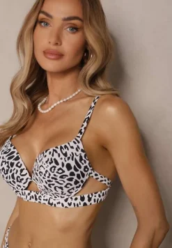 Jasnobeżowe Bikini w Panterkowy Wzór Biustonosz i Majtki Figi Zdobione Wycięciami Savrienne