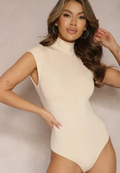 Jasnobeżowe Body z Golfem bez Rękawów Averille