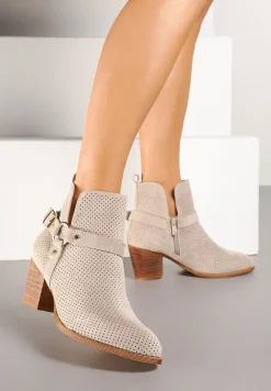 Jasnobeżowe Botki Kowbojki Vices na Słupku z Klamrą Falfedi