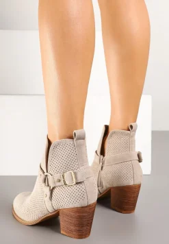 Jasnobeżowe Botki Kowbojki Vices na Słupku z Klamrą Falfedi