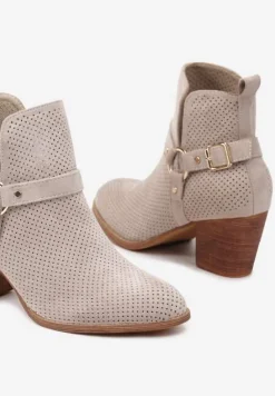 Jasnobeżowe Botki Kowbojki Vices na Słupku z Klamrą Falfedi