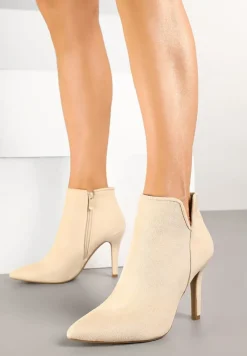 Jasnobeżowe Botki na Szpilce ze Szpiczastym Noskiem Yegene