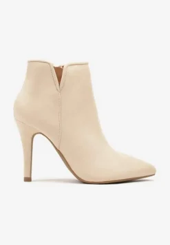 Jasnobeżowe Botki na Szpilce ze Szpiczastym Noskiem Yegene