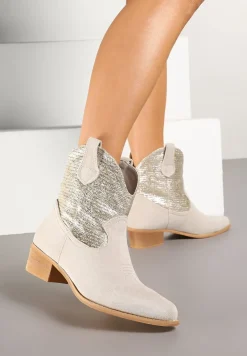 Jasnobeżowe Botki Typu Kowbojki na Niskim Obcasie Elearisha