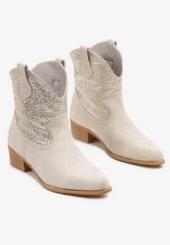 Jasnobeżowe Botki Typu Kowbojki na Niskim Obcasie Elearisha