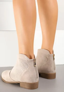 Jasnobeżowe Botki Vices z Ekozamszu z Ażurową Cholewką Selianae