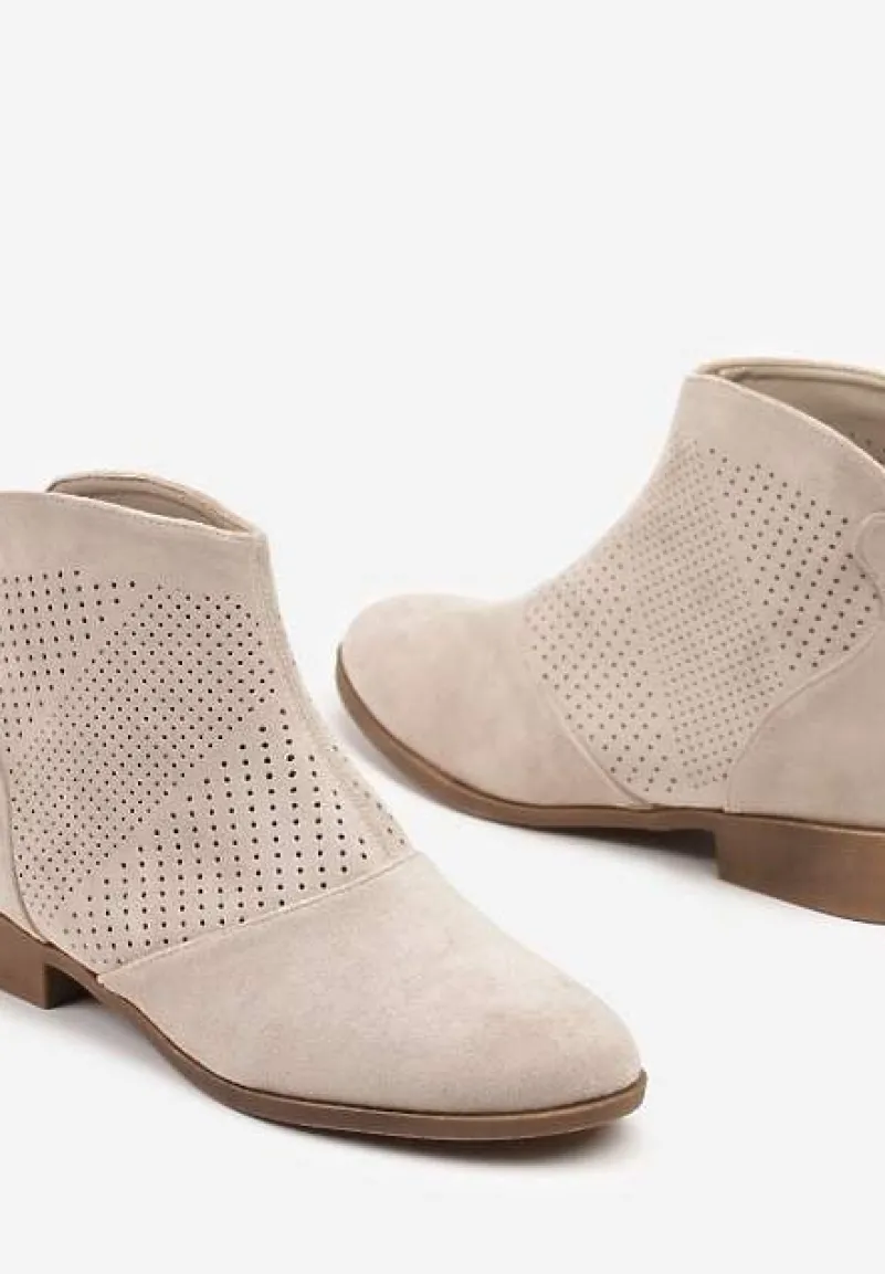 Jasnobeżowe Botki Vices z Ekozamszu z Ażurową Cholewką Selianae