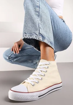 Jasnobeżowe Casualowe Sznurowane Trampki z Wysoką Cholewką Irmagia