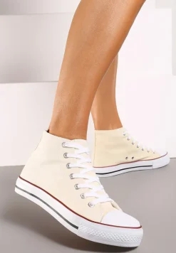 Jasnobeżowe Casualowe Sznurowane Trampki z Wysoką Cholewką Irmagia