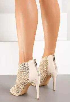 Jasnobeżowe Eleganckie Ażurowe Sandały Vices na Szpilce Nelithin