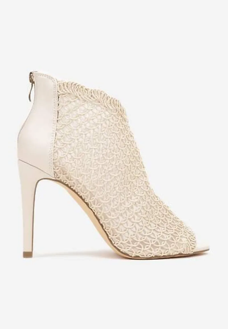 Jasnobeżowe Eleganckie Ażurowe Sandały Vices na Szpilce Nelithin