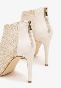 Jasnobeżowe Eleganckie Ażurowe Sandały Vices na Szpilce Nelithin